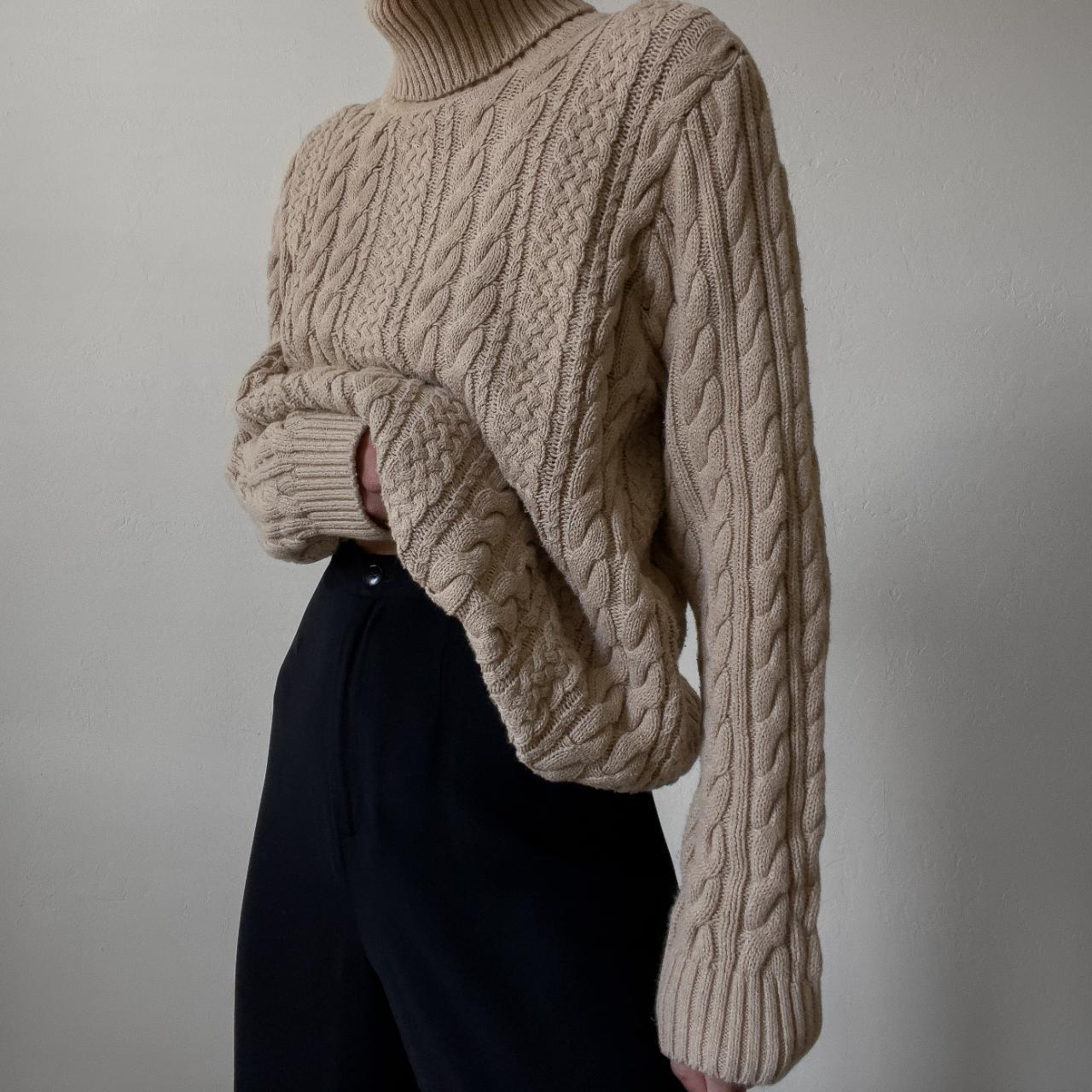 beige cable knit cotton turtleneck staple layering... Depop