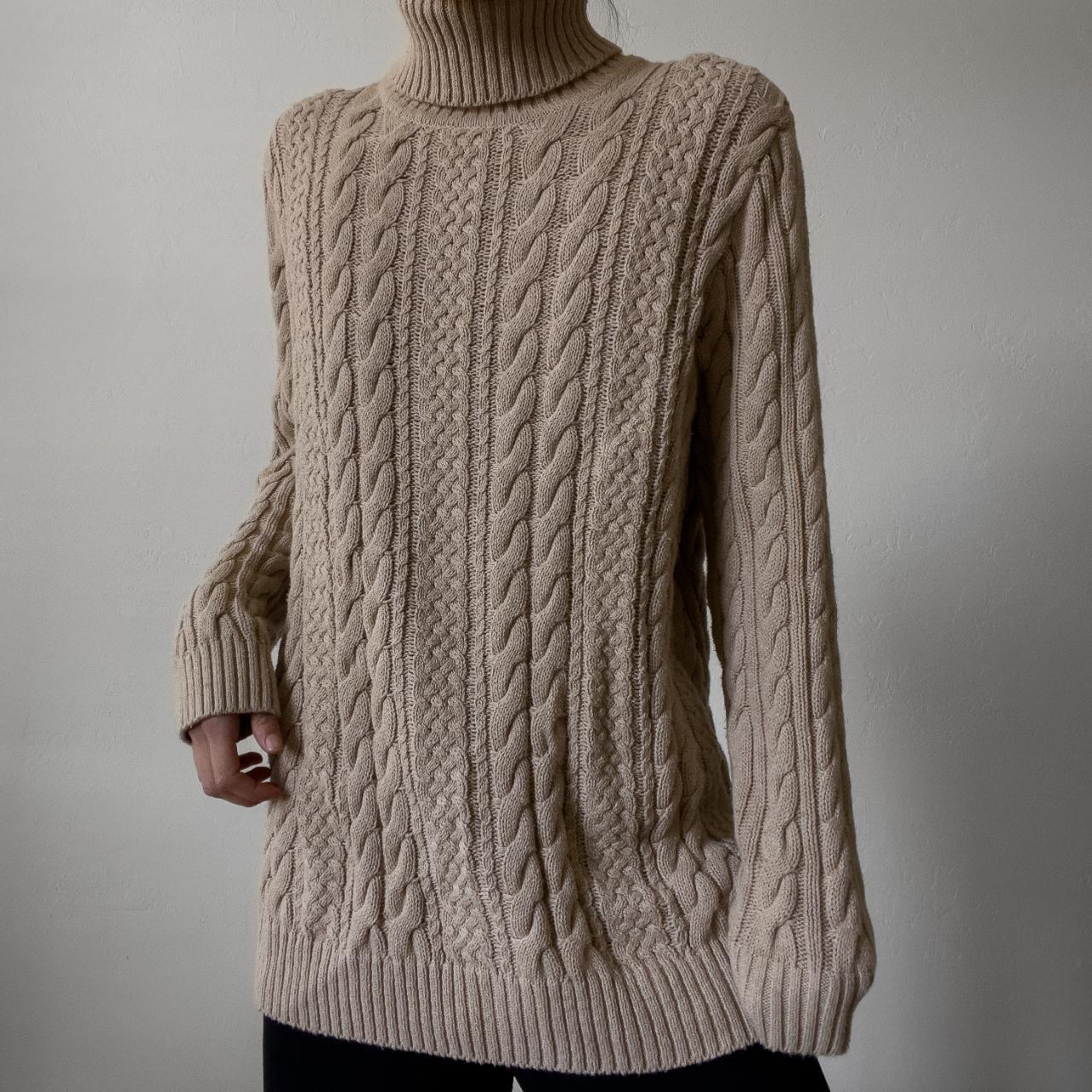 beige cable knit cotton turtleneck staple layering... Depop