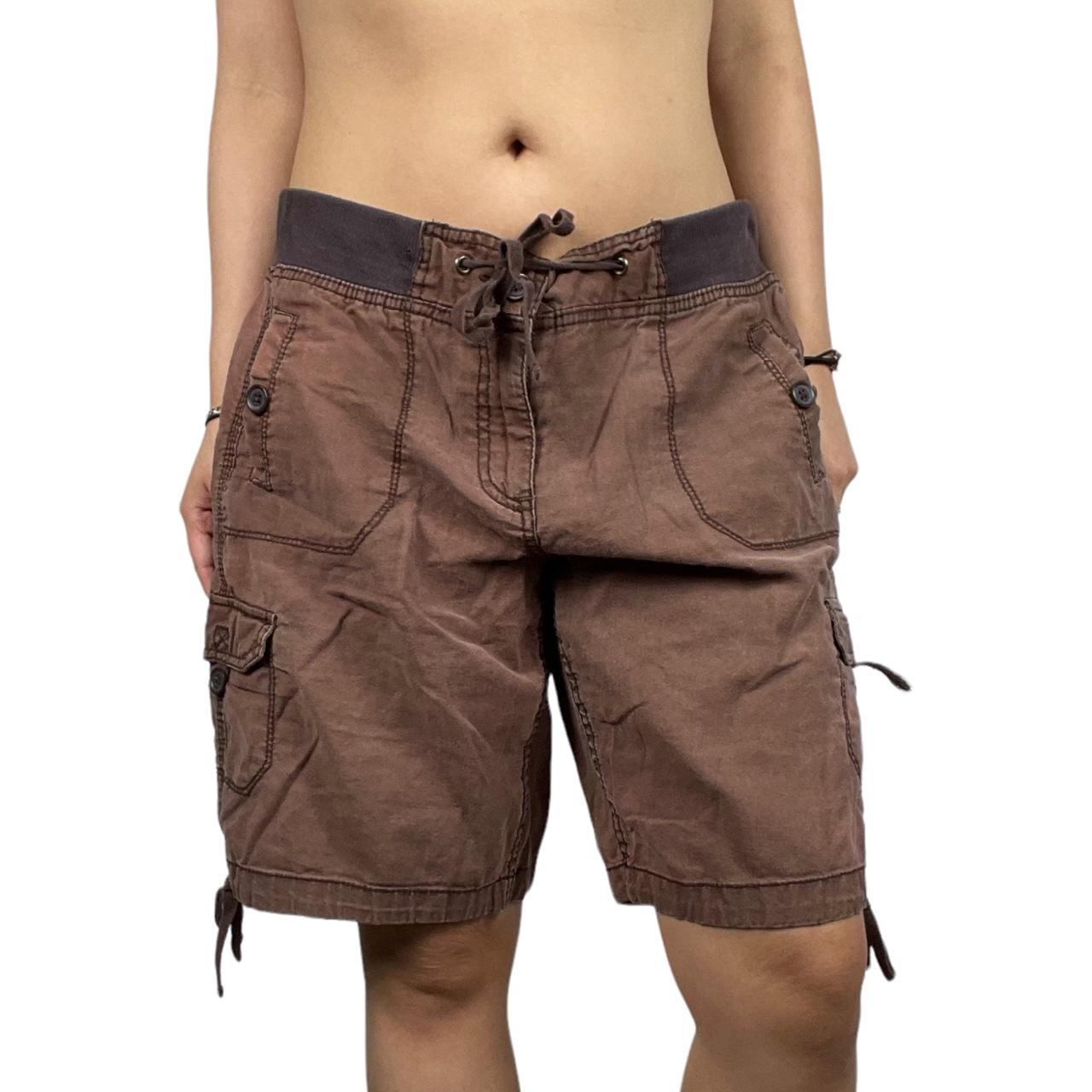 Y2K baggy linen cargo shorts in burgundy dyed... Depop