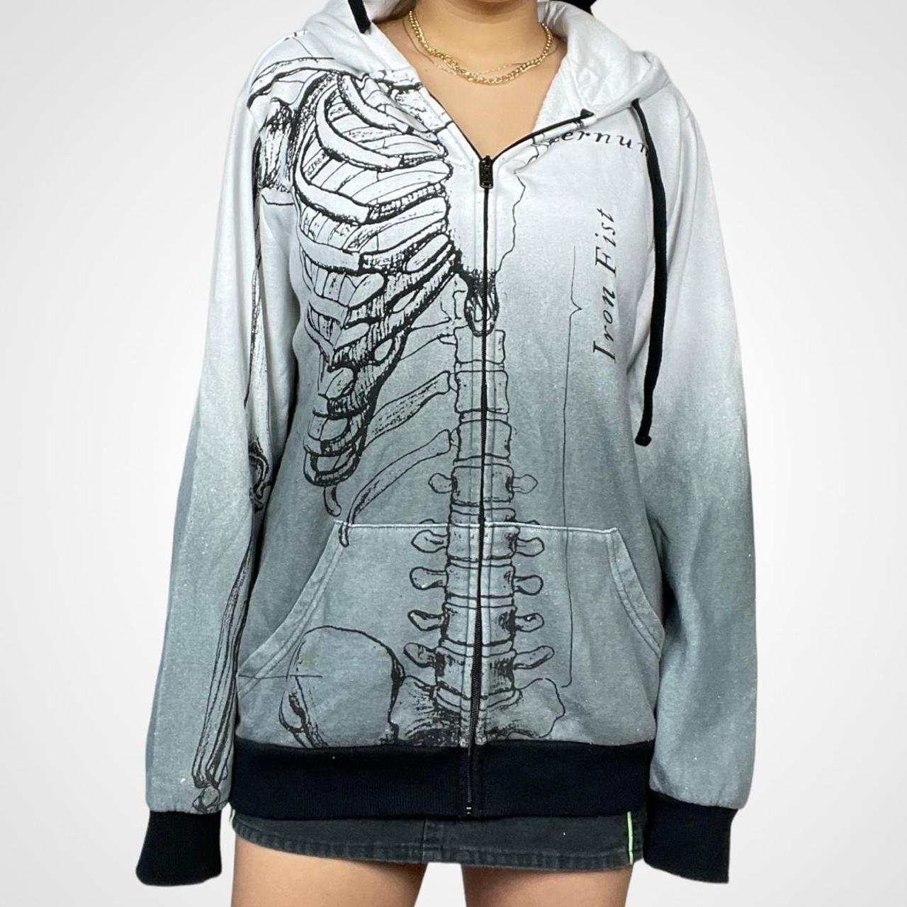 Y2k grunge skeleton zip up hoodie in ombre mix... Depop