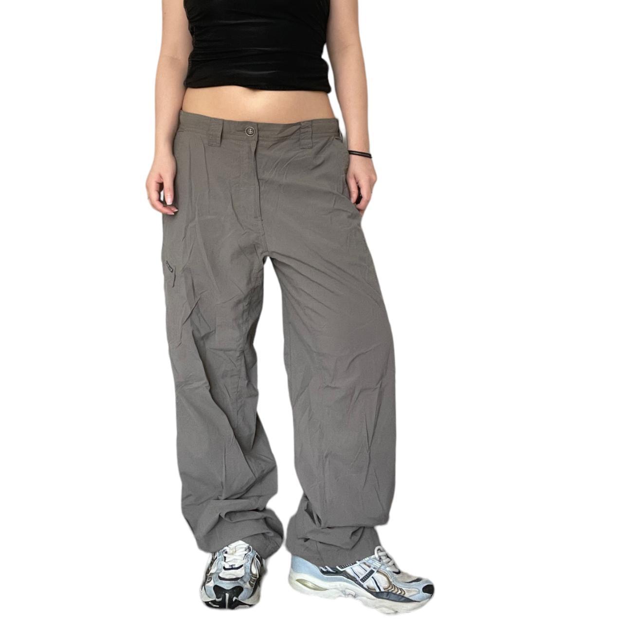 y2k gorpcore track pants in brown grey, Size on tag