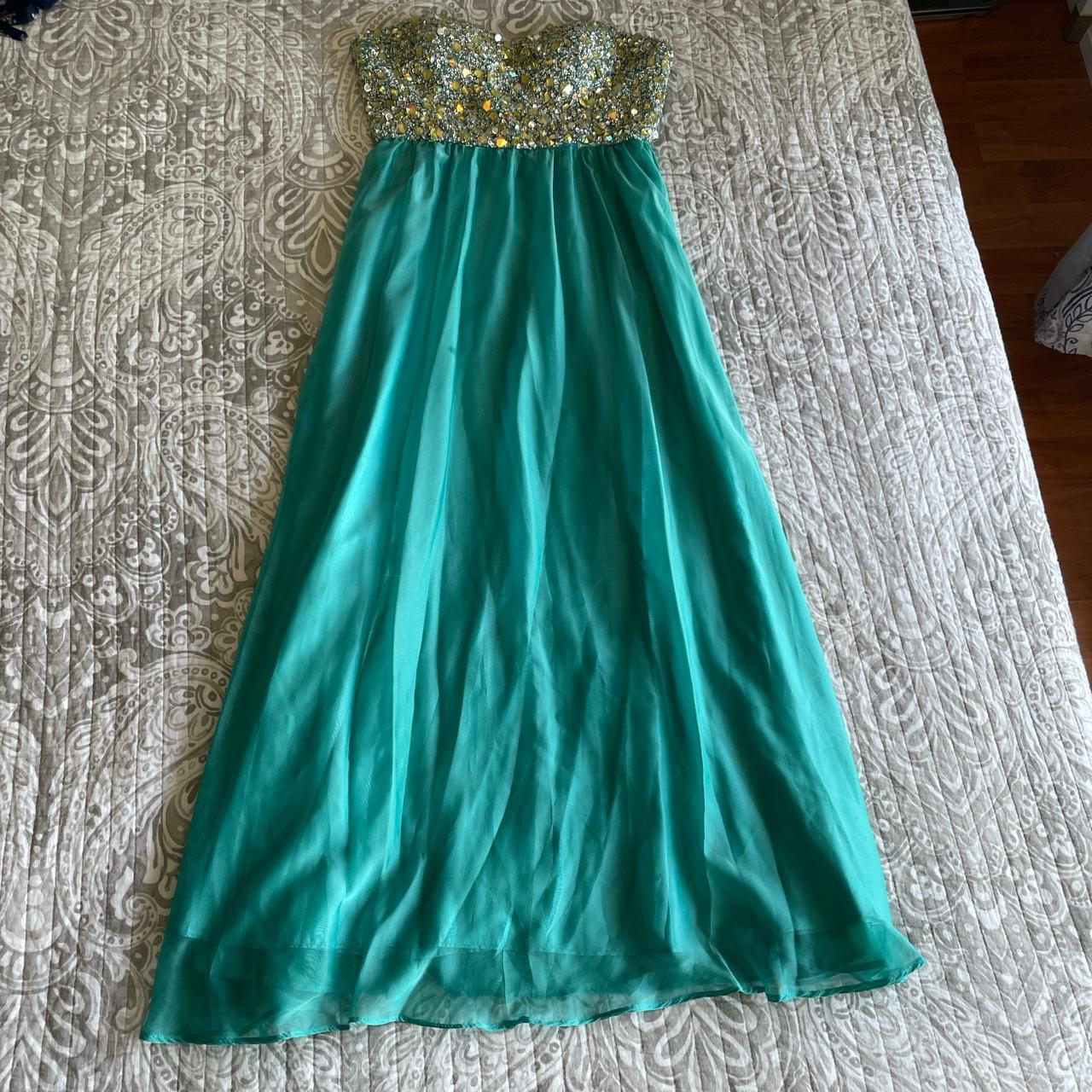 Turquoise Dress Zipper on side and clips - Depop