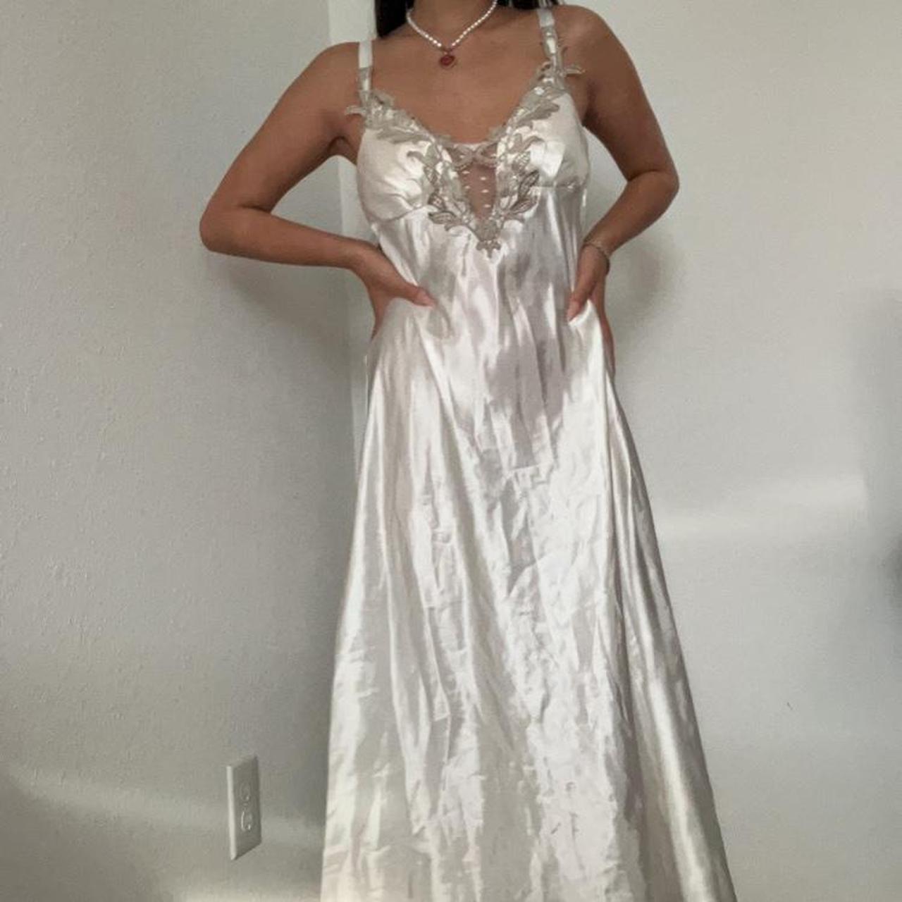 White Slip Dress long white satin slip dress with... Depop