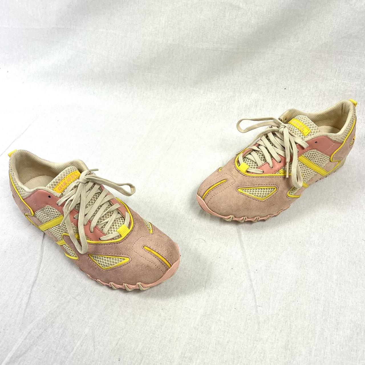 Diesel Women's Pink and Yellow Trainers | Depop