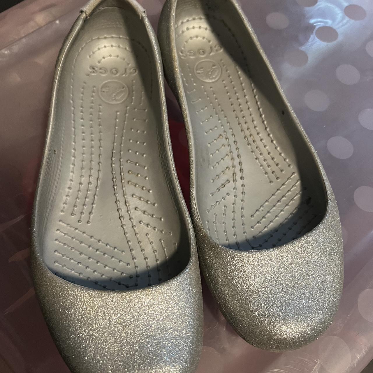 Croc silver glitter flats size 9 #crocs - Depop