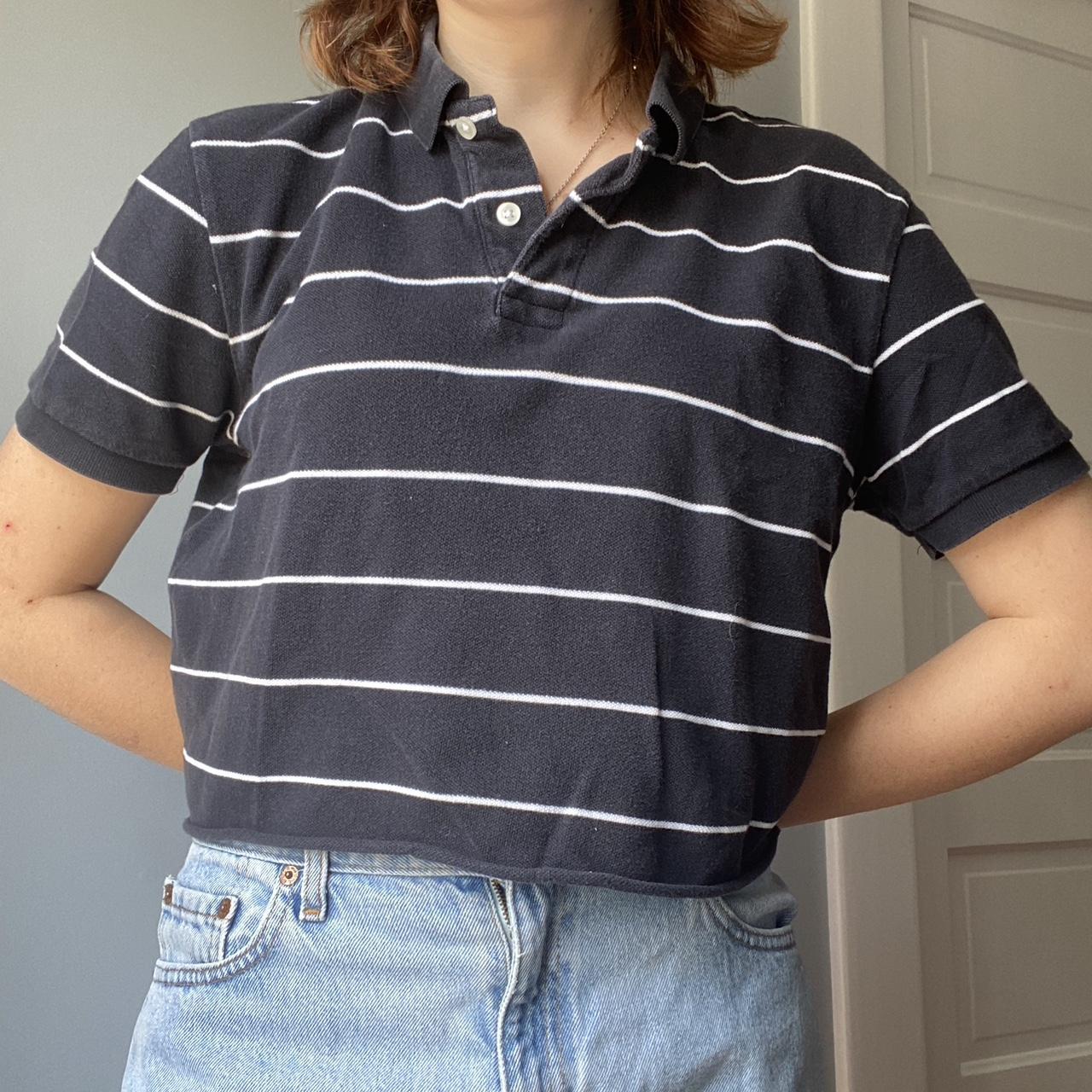 Self cropped polo striped navy from gap - Depop