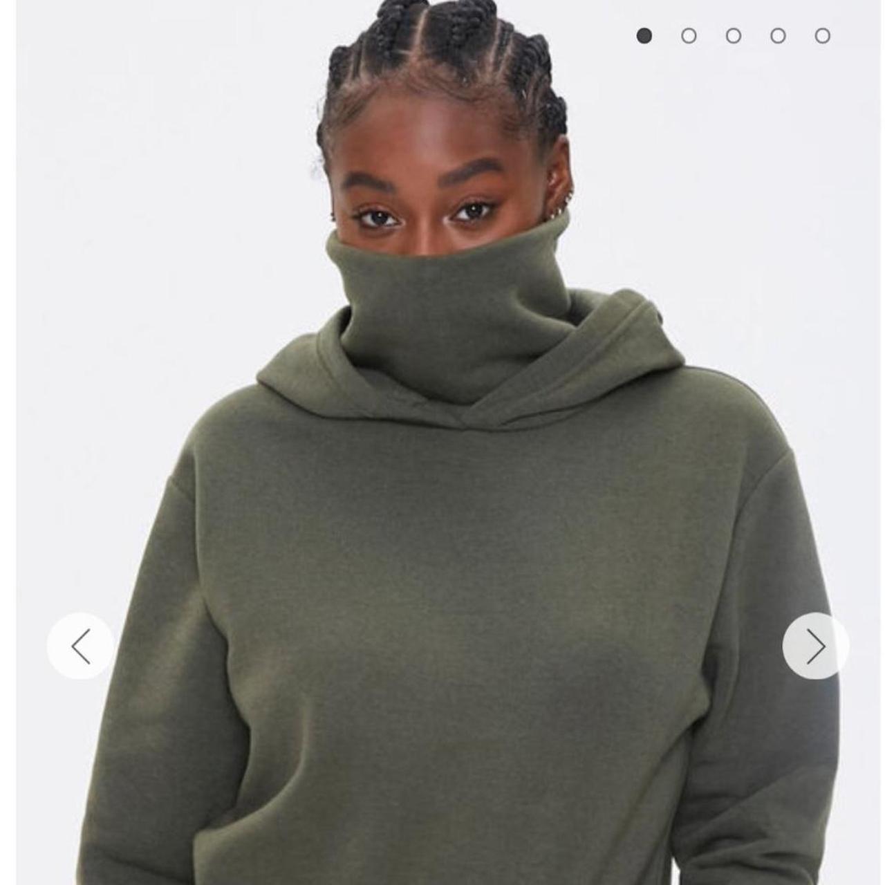 Forever 21 Face Mask Cowl Neck Hoodie Olive Depop