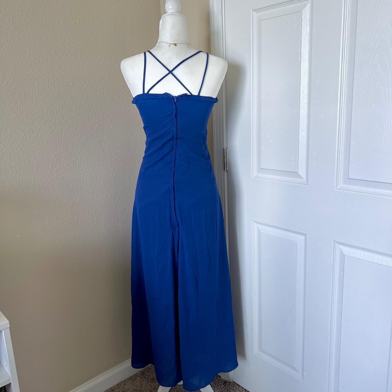 Anthropologie Women's Blue and Black Dress Depop