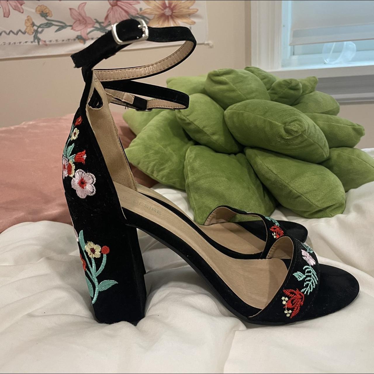 Floral embroidered best sale block heels