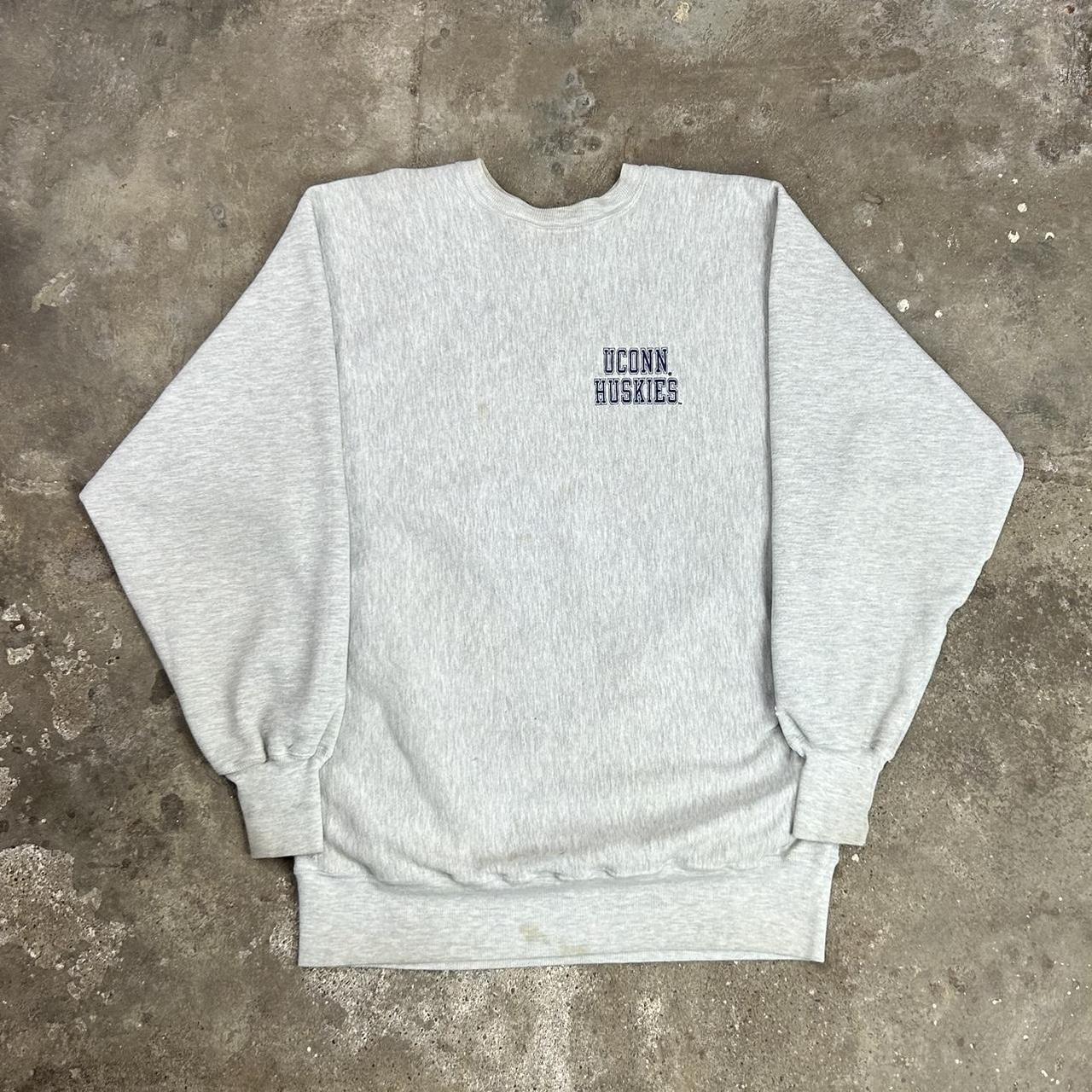 Vintage 90s UConn Huskies Gray Champion Reverse... - Depop