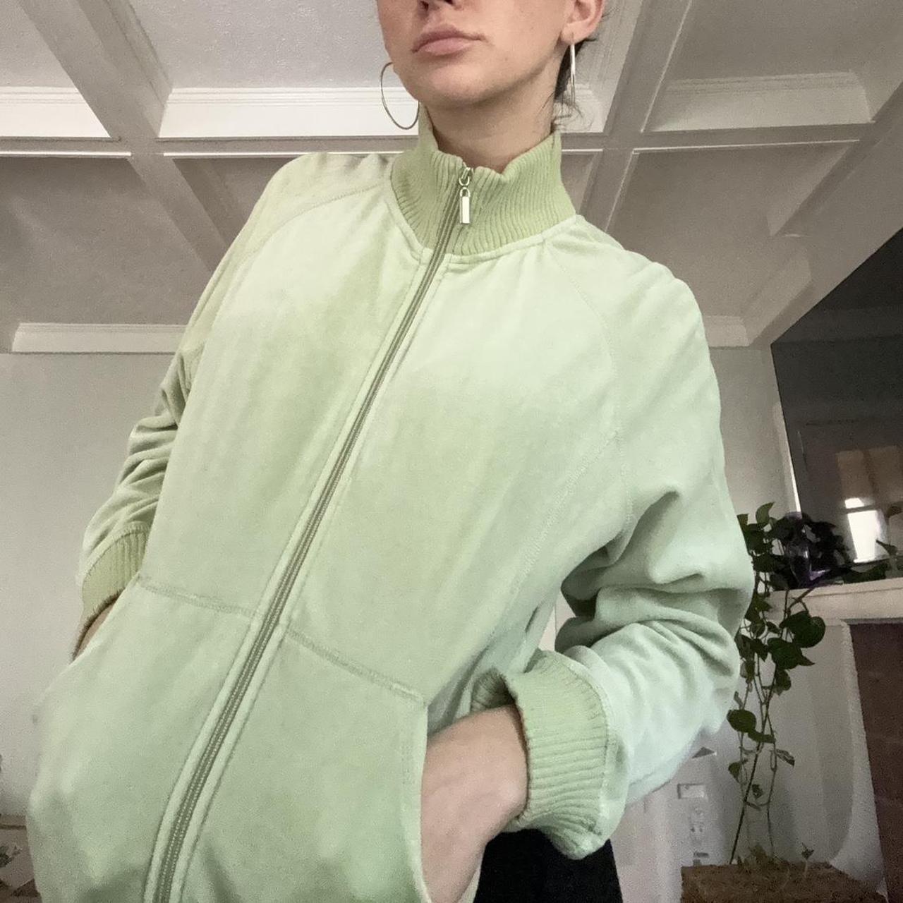 Lime green velour tracksuit jacket with silver. Depop