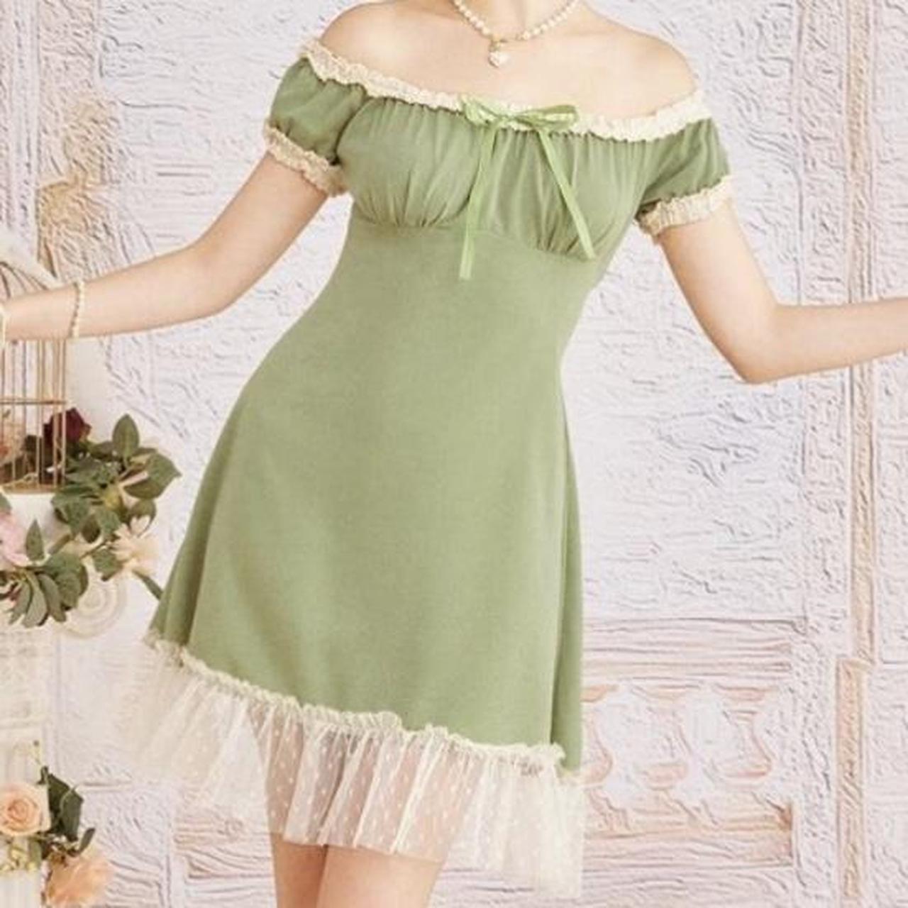 Light green flowy dainty dress w/ frills & lacing... Depop