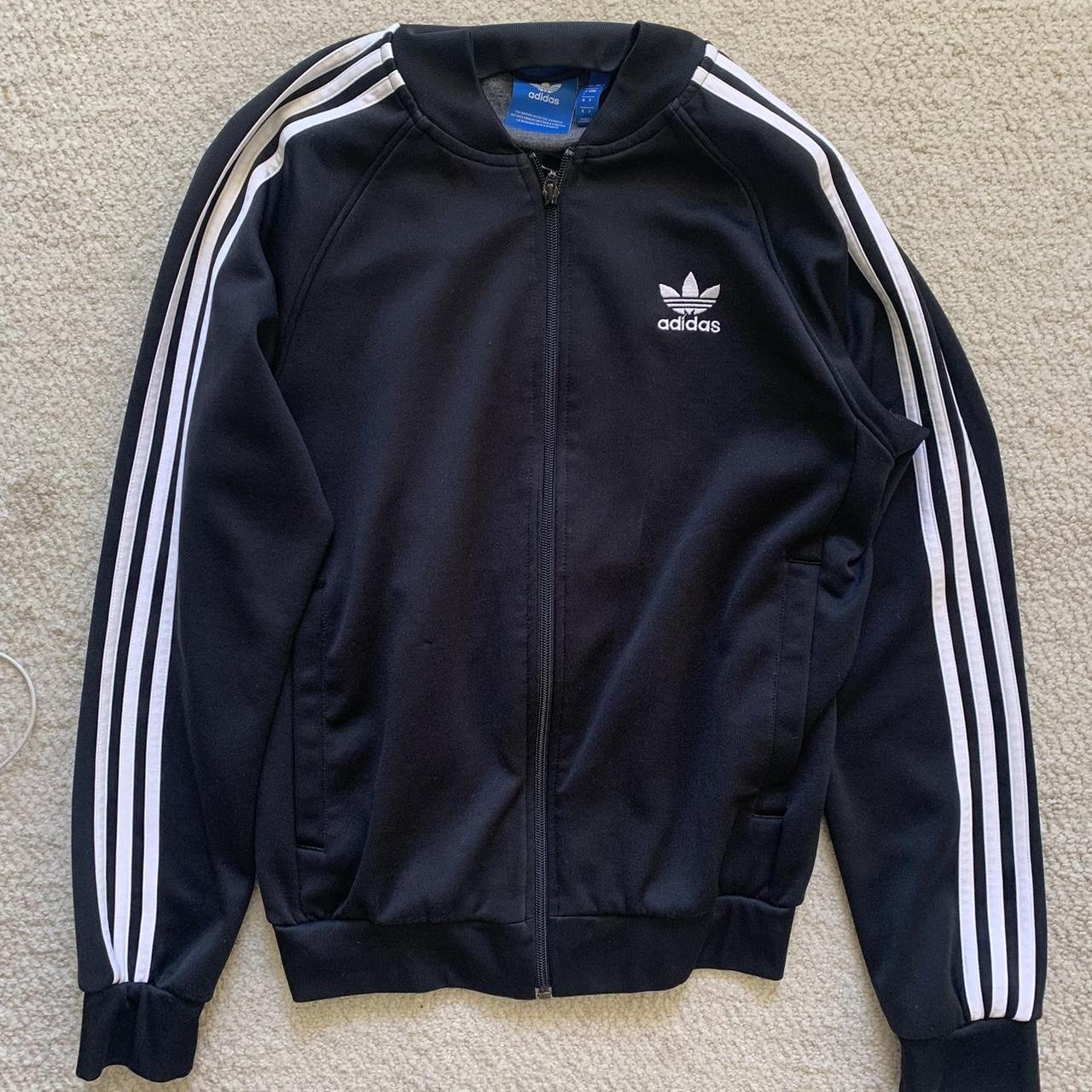 black and white striped adidas bomber jacket /track... - Depop