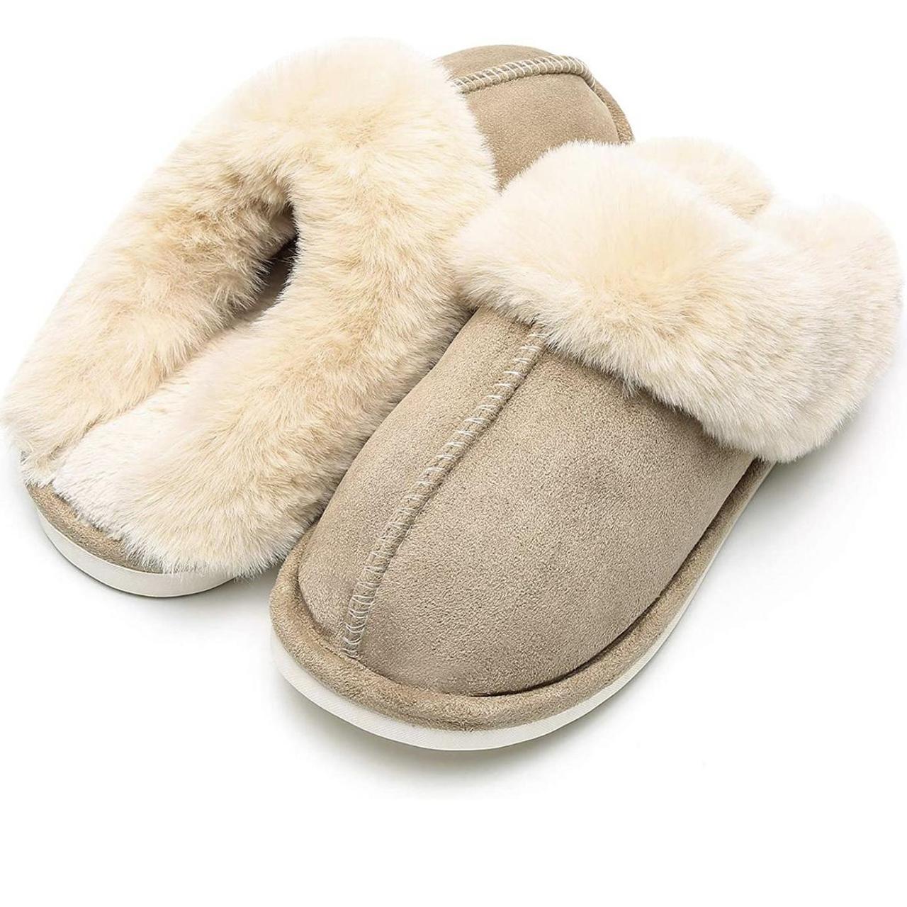 Slipper Faux Fur Fluffy Slip-On House Slippers Suede... - Depop