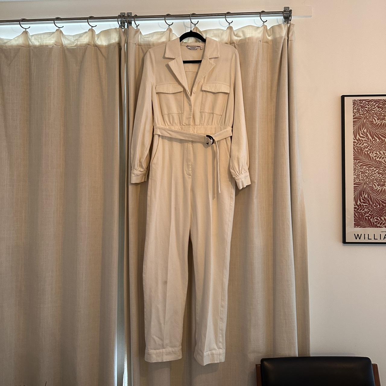 Cream denim jumpsuit boilersuit & other stories size... Depop