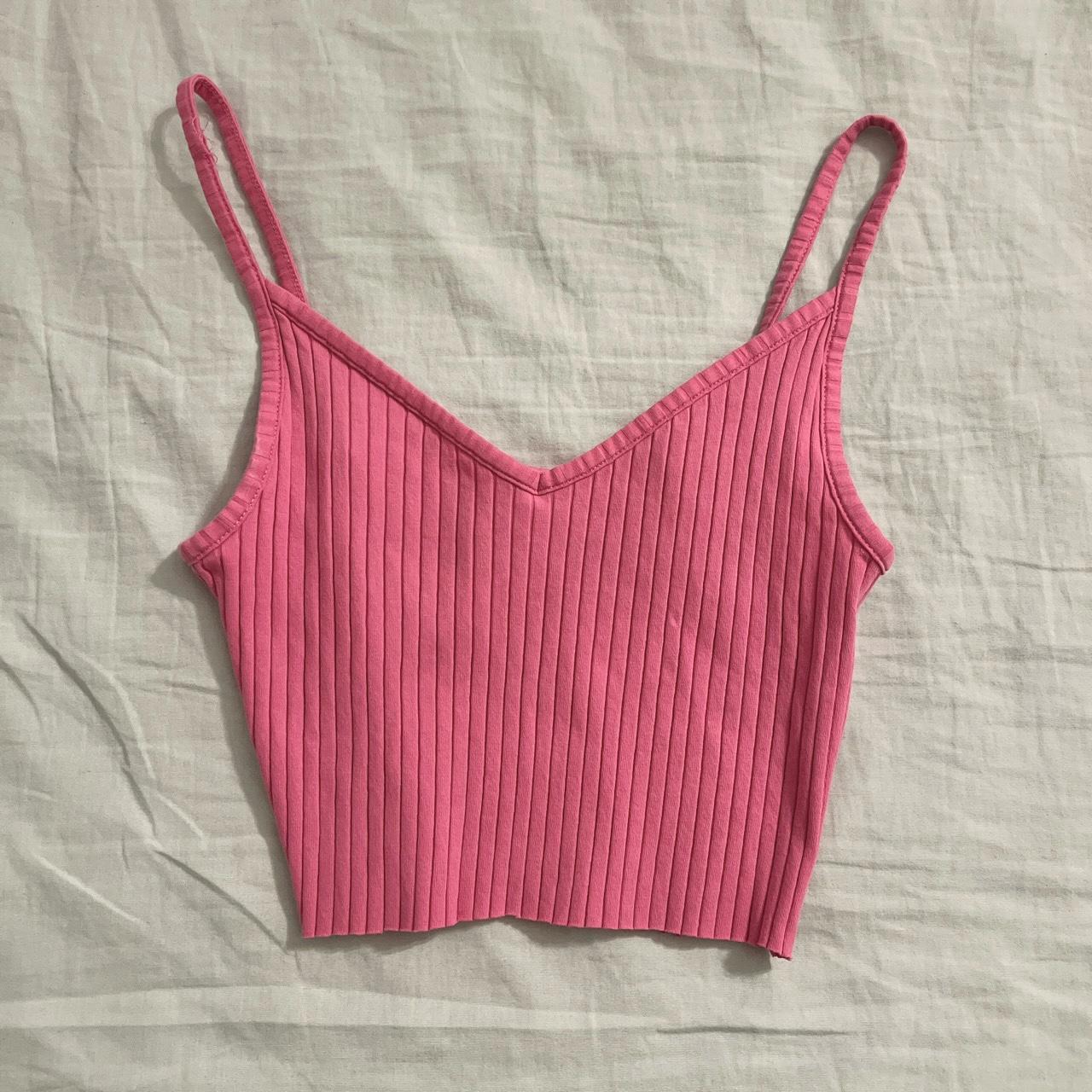 bubblegum-pink-cropped-ribbed-v-neck-tank-top-brand-depop