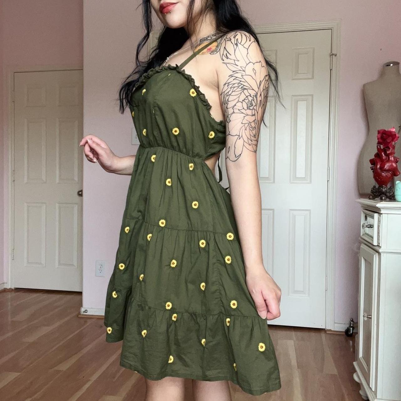 Women's Green and Yellow Dress Depop