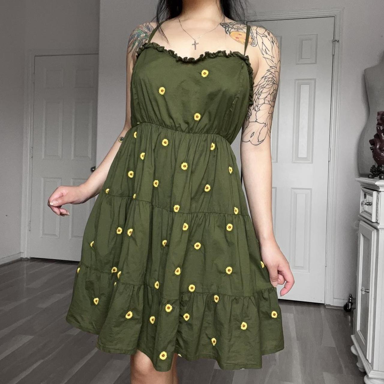 Women's Green and Yellow Dress Depop