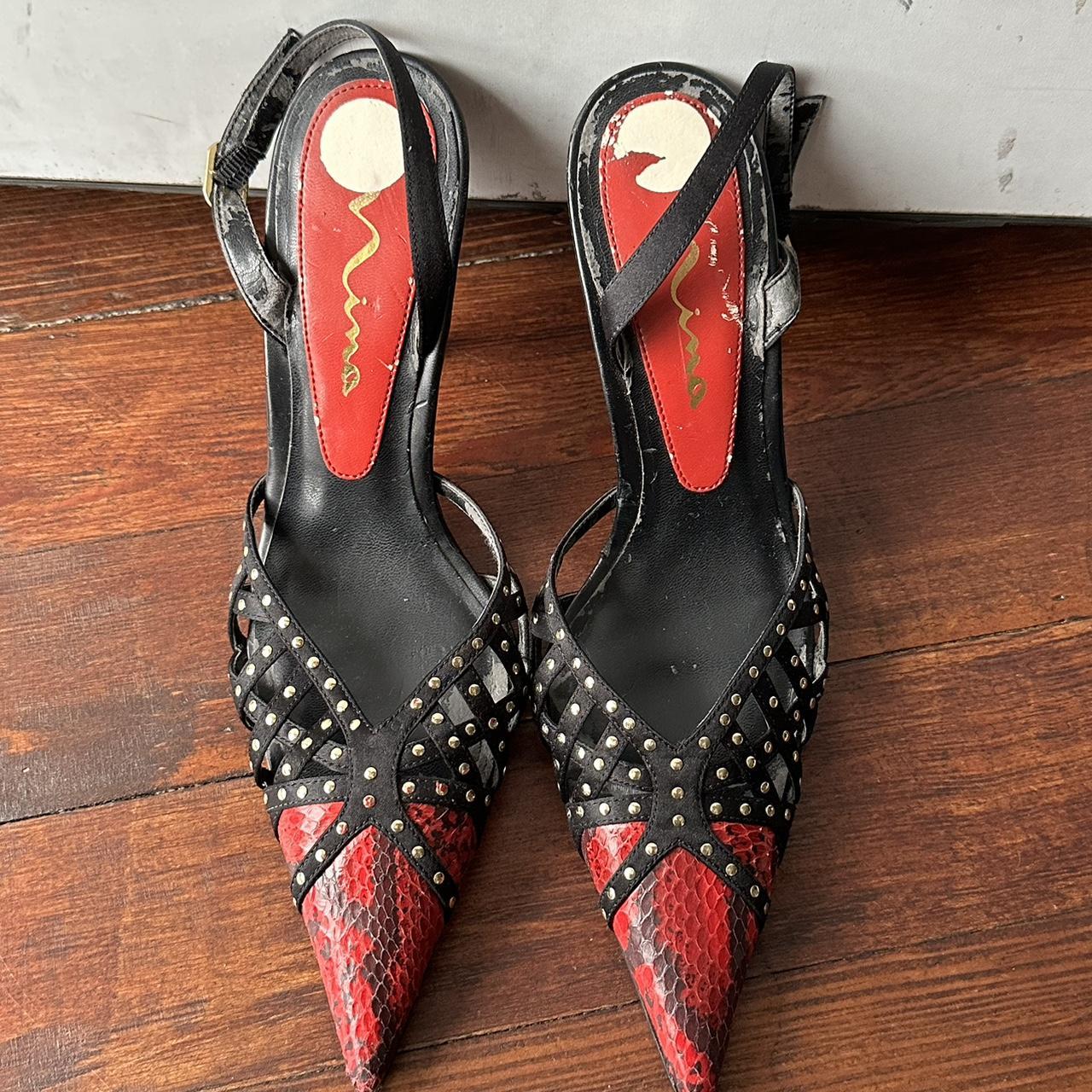 Red and black snakeskin heels hot sale