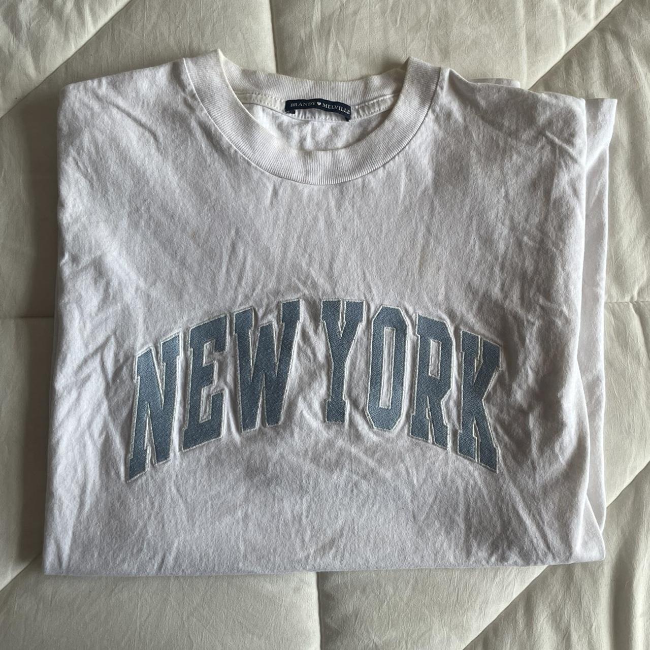 Brandy Melville Women's White and Blue T-shirt | Depop