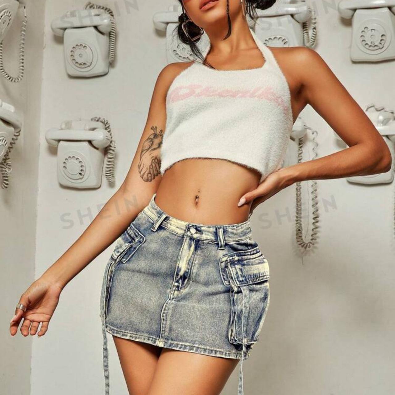 Blue denim mini skirt with pockets #miniskirt Depop - Main Image