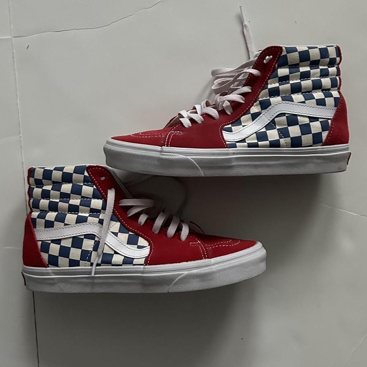 Blue checkered vans high tops sale