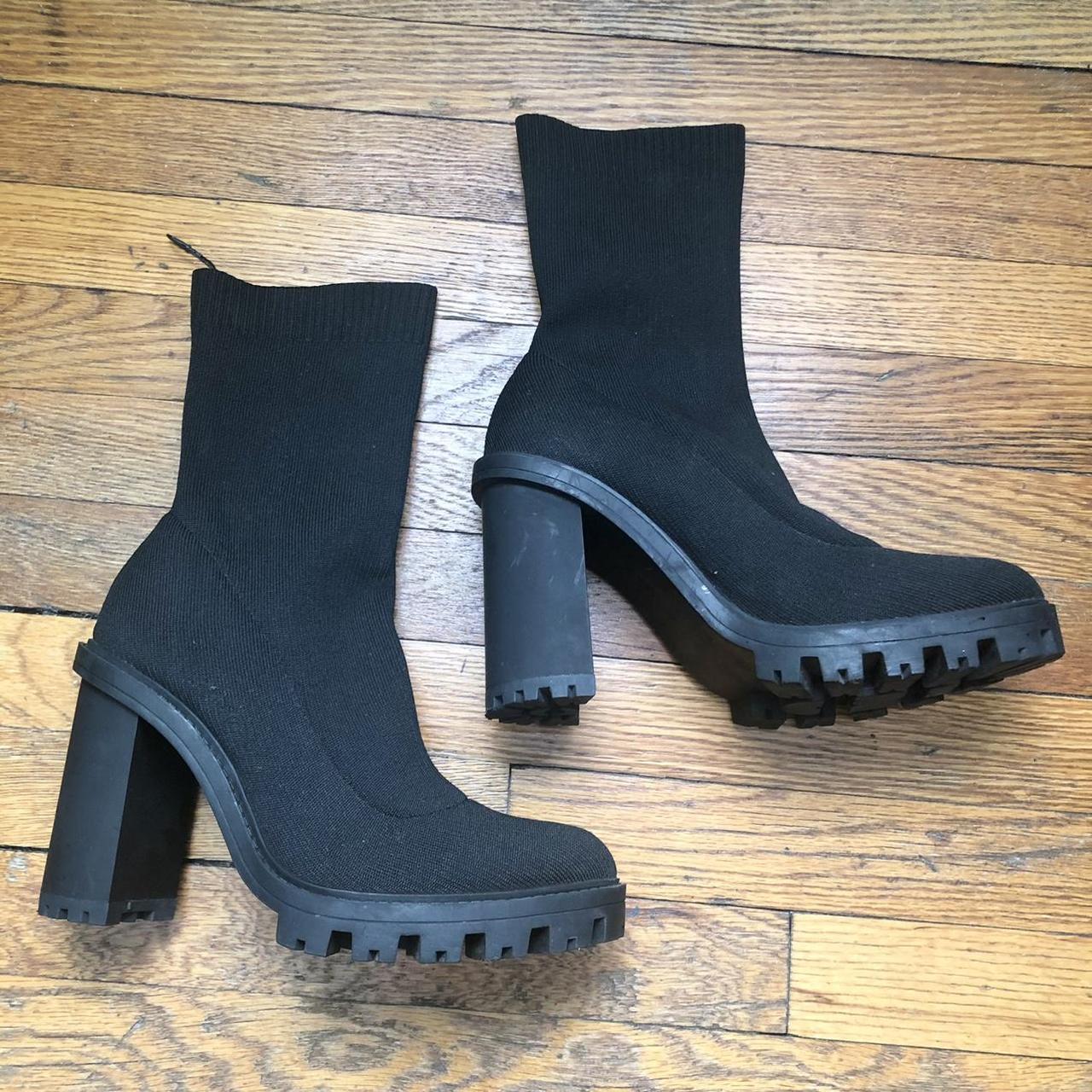 ZARA Sock Style Ankle Booties Track Sole Heeled... Depop