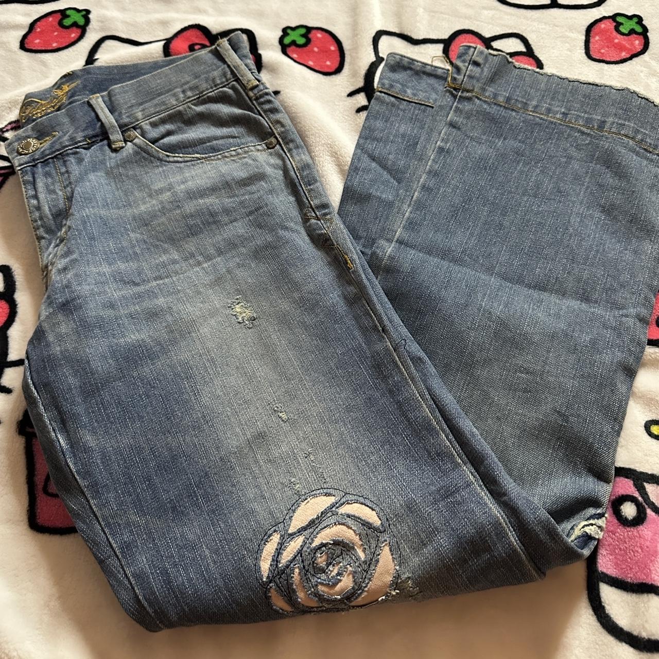 Y2k Style Embroidered Jeans - Low Rise - No Flaws... - Depop