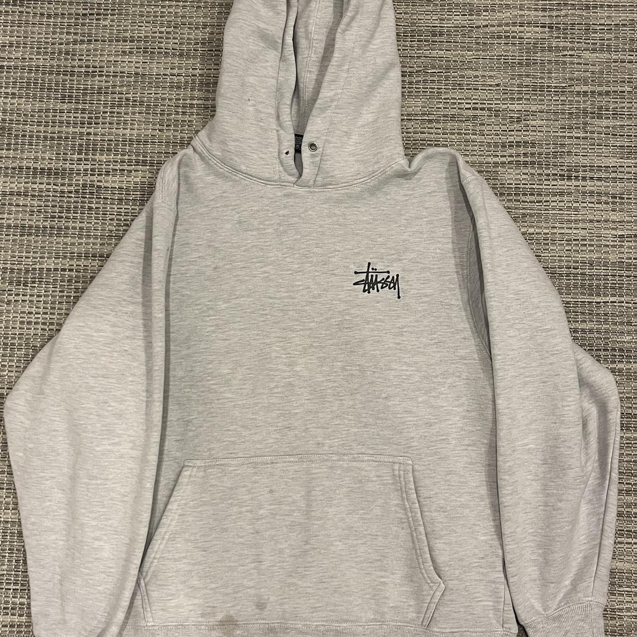 STUSSY grey hoodie Size M Fits small Stain on... - Depop