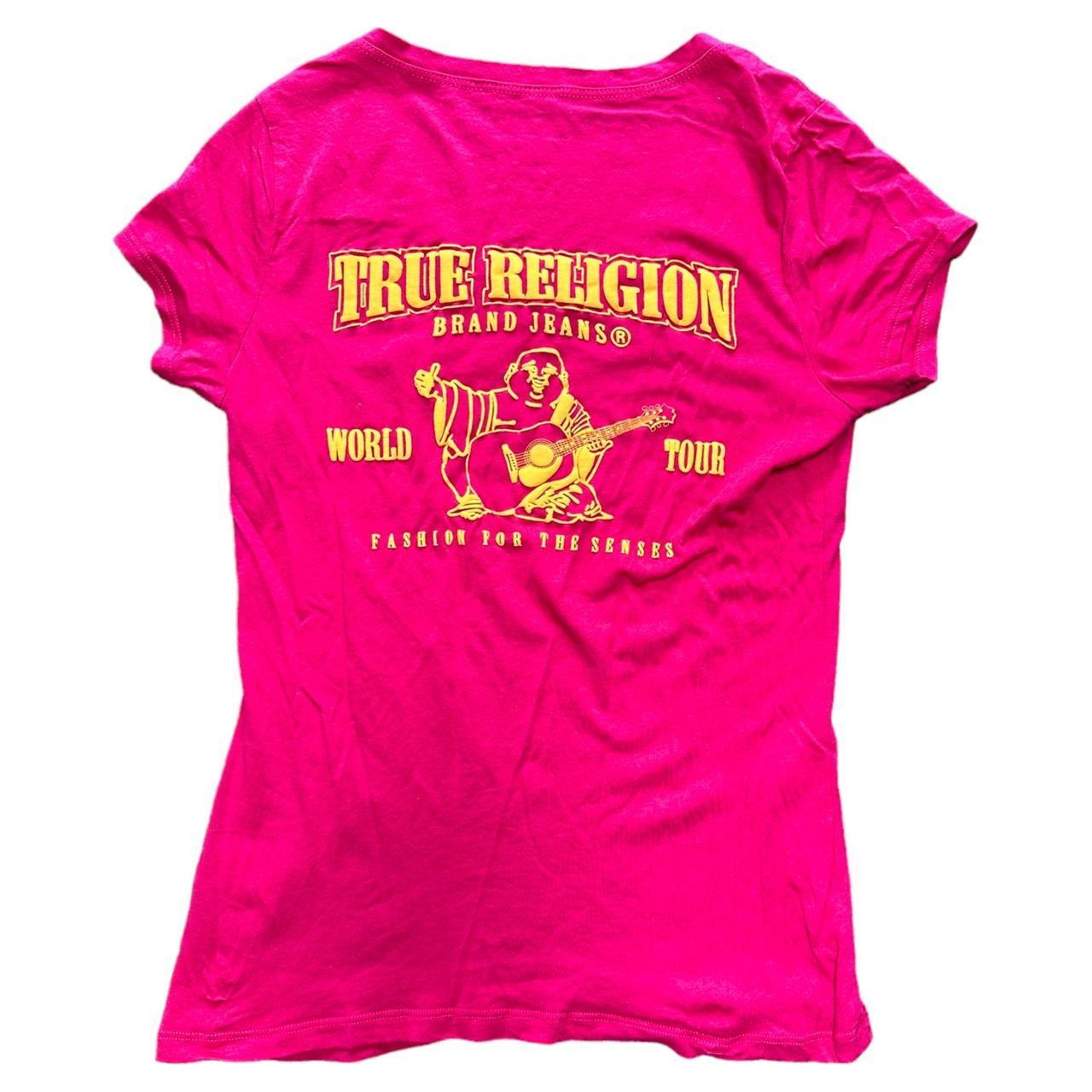 Y2k 2000s True religion red v neck Tshirt with... Depop