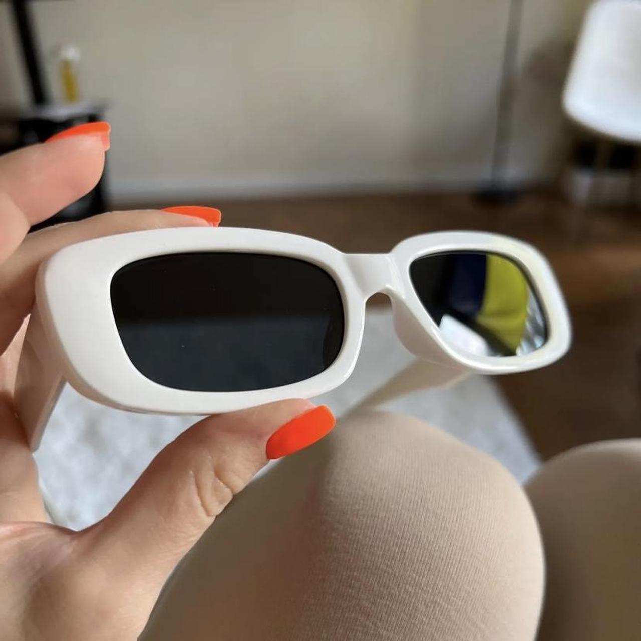 Women's White and Black Sunglasses | Depop