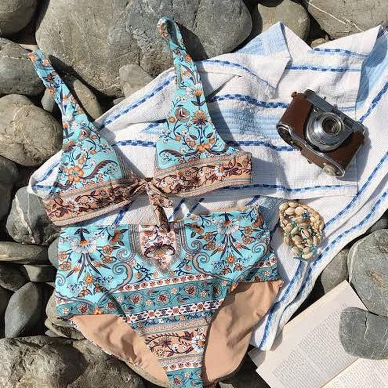 Arnhem blue bikini Both size 8 Tie front top and... Depop