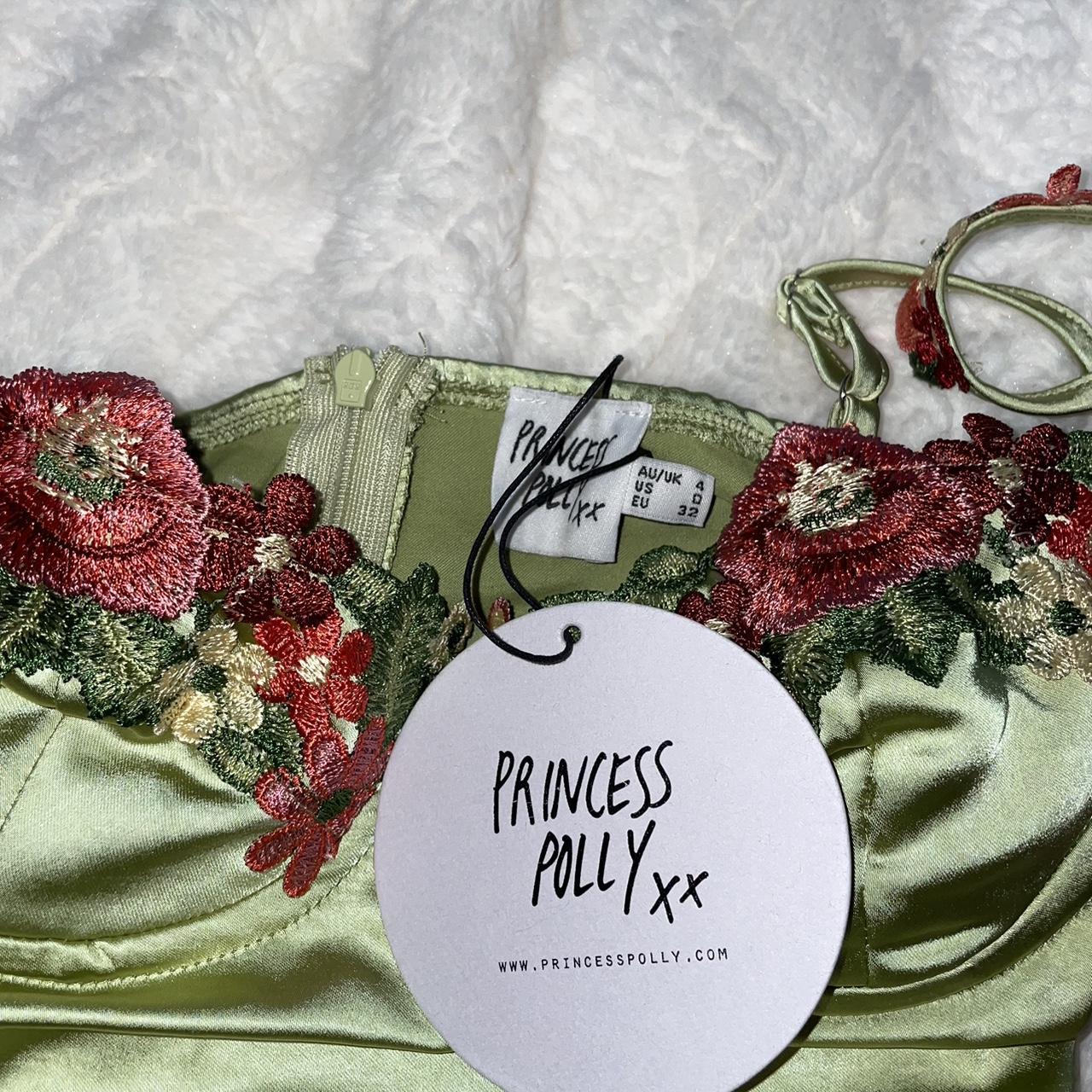 Princess Polly Green Silk Satin Dress Floral Flowers Depop