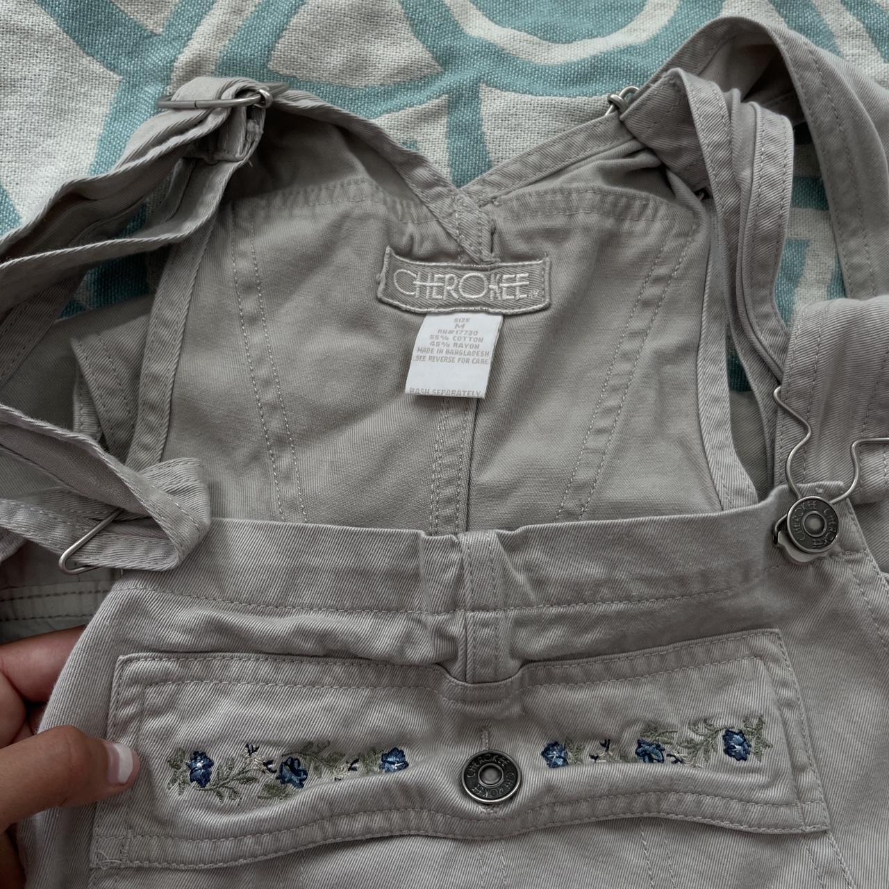 Cherokee khaki tan overall shorts!! cute floral... Depop