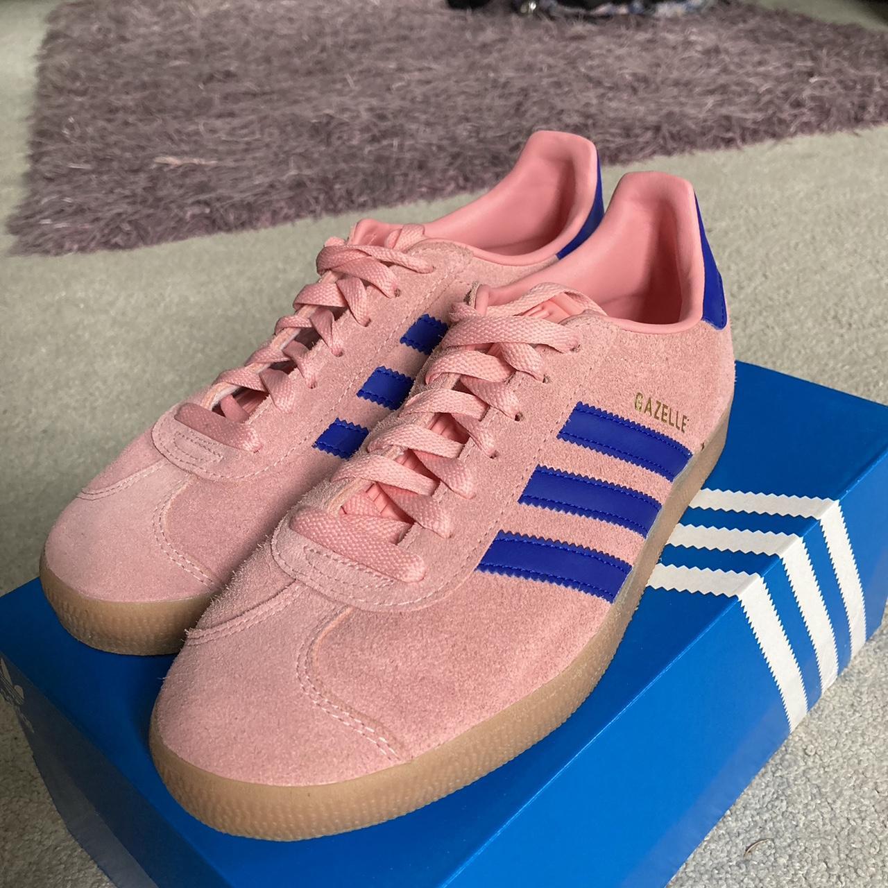 Semi pink adidas gazelles with blue stripes Mint... Depop