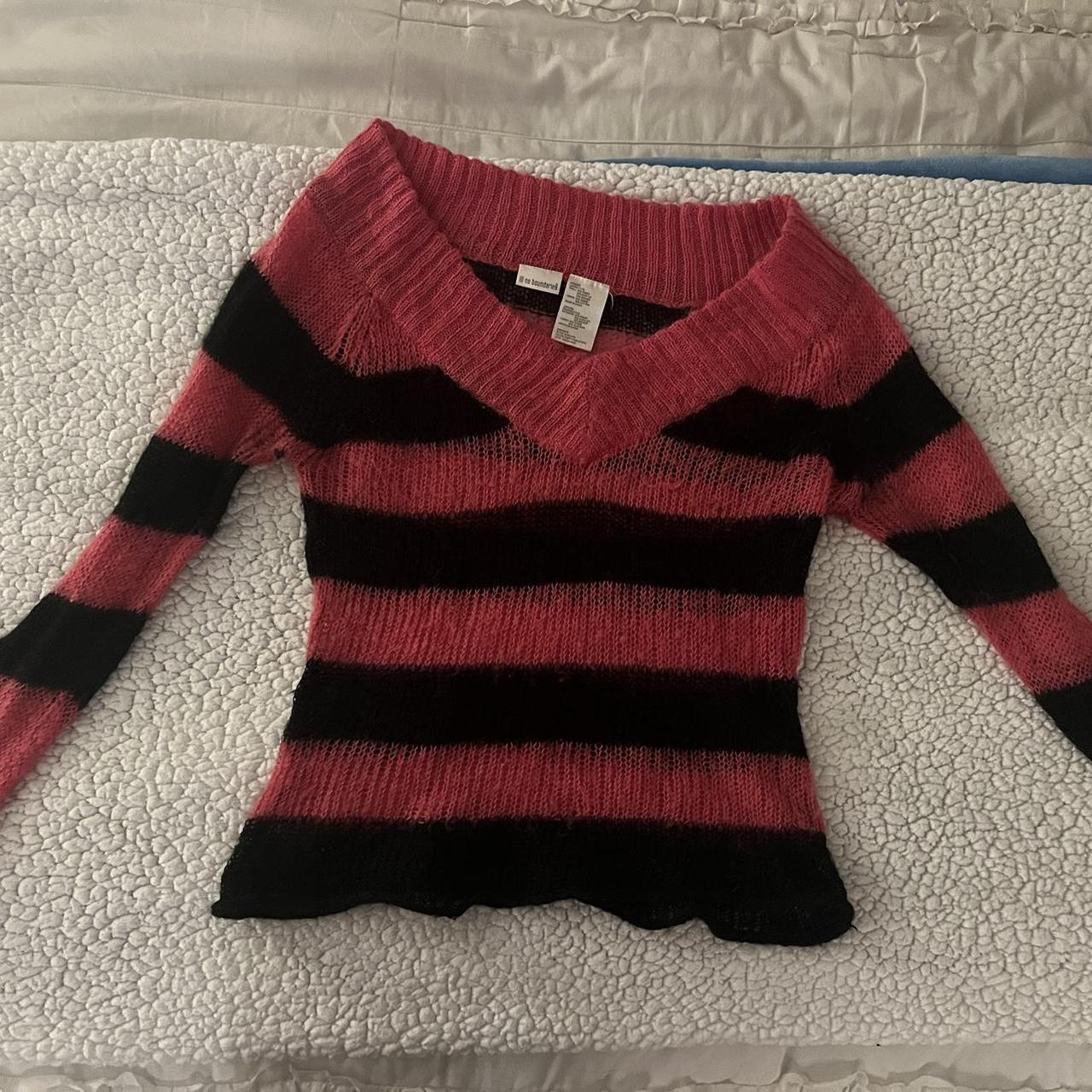 PINK AND BLACK STRIPED SWEATER Size: tag says... - Depop