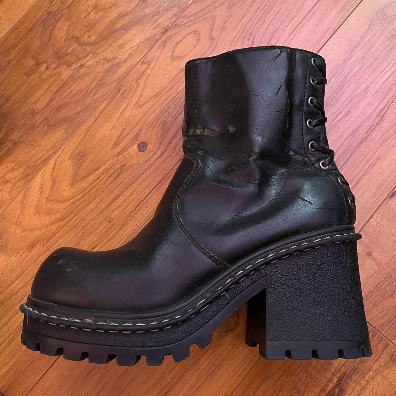 Black platform boots Criss cross stitching detail... Depop