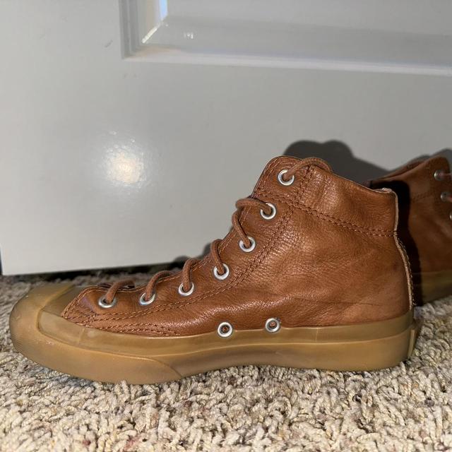 Converse Jack Purcell leather high tops w rubber. Depop