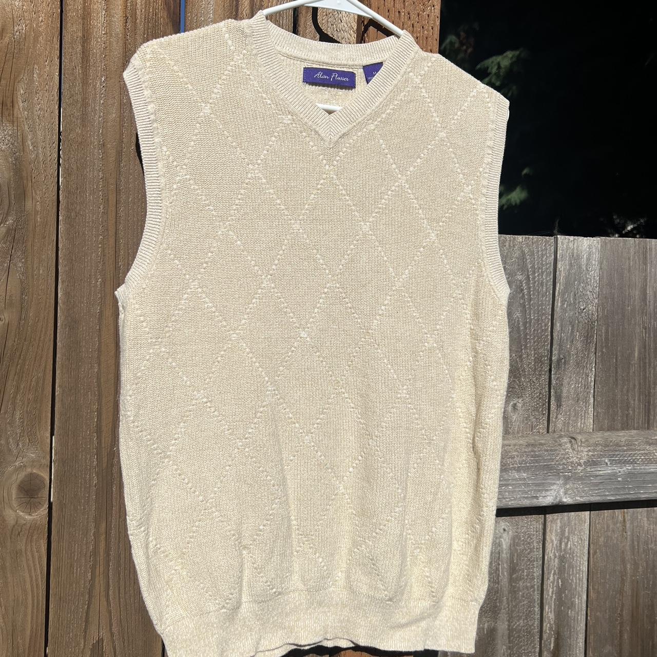 cream sweater vest with crisscross pattern size... Depop