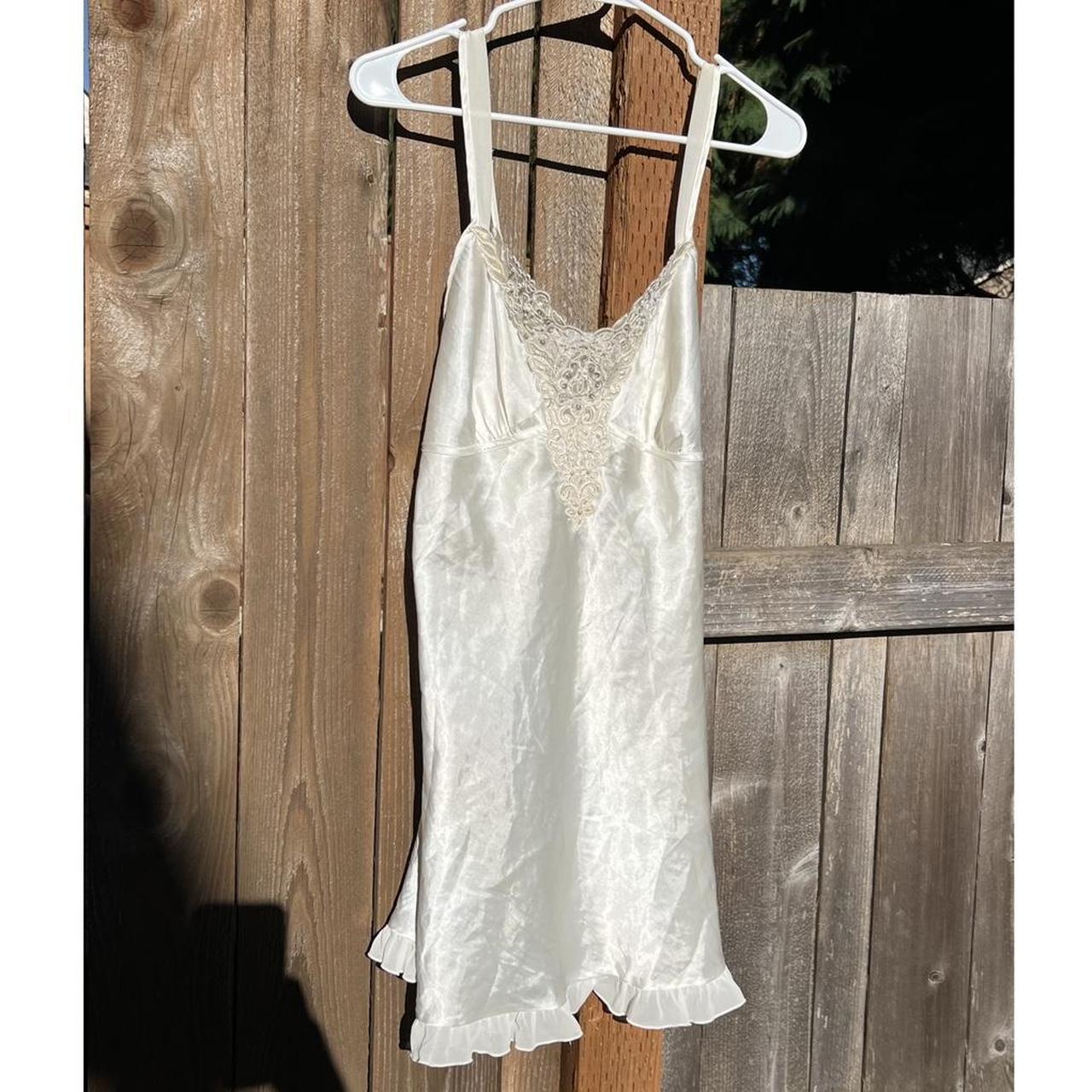 white lingerie satin slip dress with pearls and... Depop