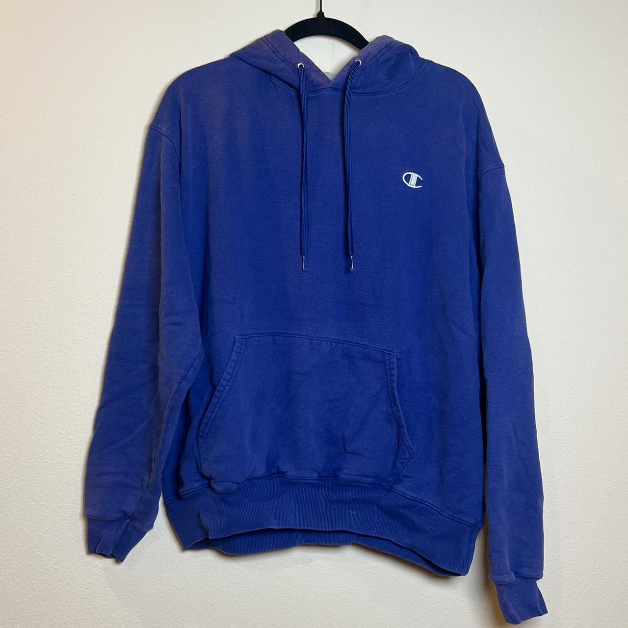 vintage blue champion hoodie size large from... - Depop