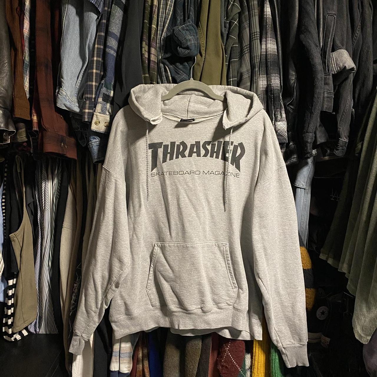 thrasher hoodie in gray sick distressed Depop