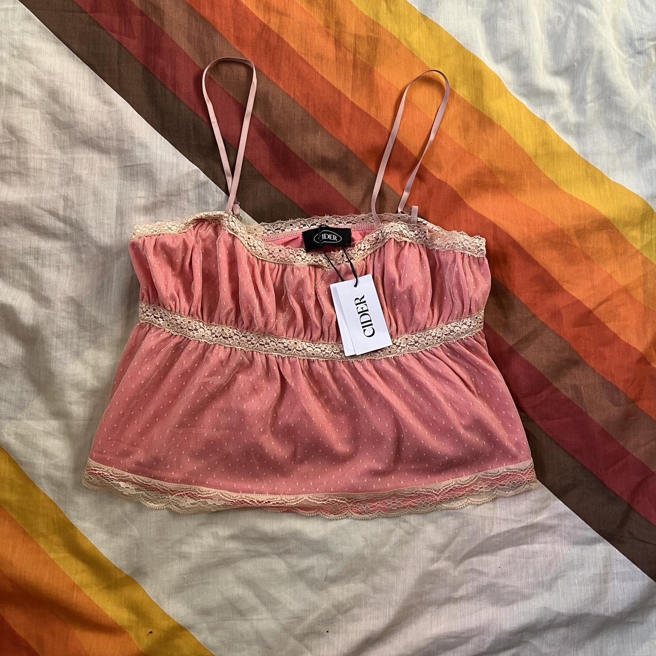Cider Women's Pink and Cream Vest Depop
