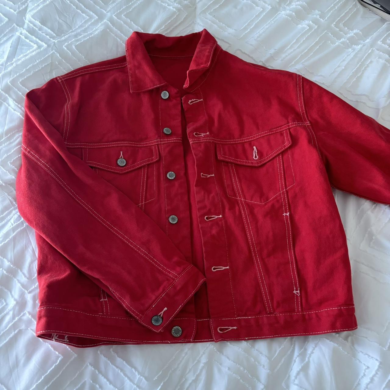 John Galt red denim jacket, size small. #johngalt... - Depop