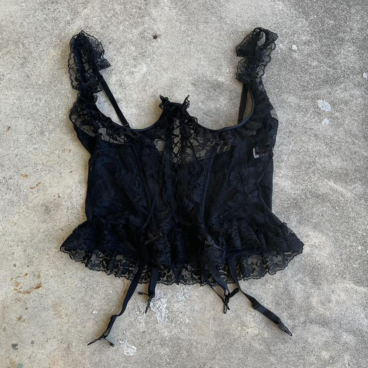 vintage 90s early 00s black lace corset underboob... - Depop