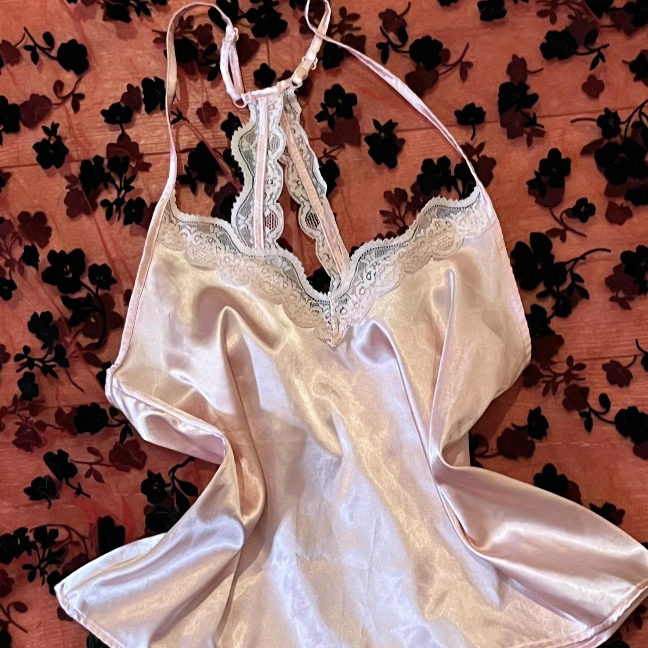 baby pink satin/silk lace tank top coquette Lolita... - Depop