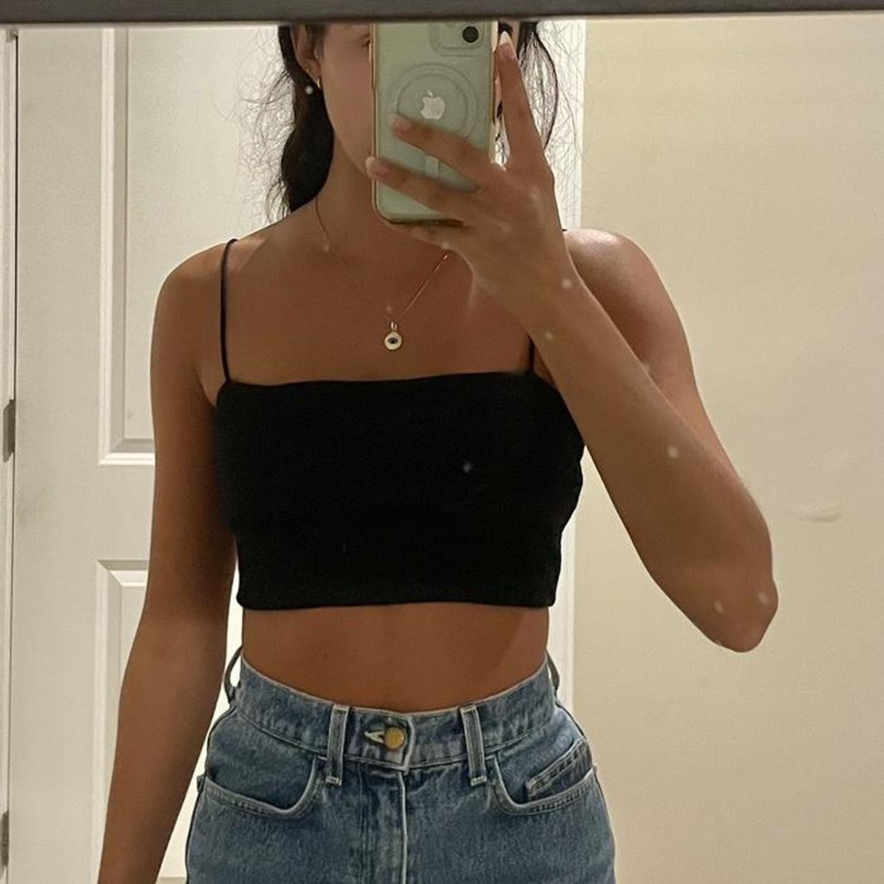 Cropped Black Tank Top - Depop