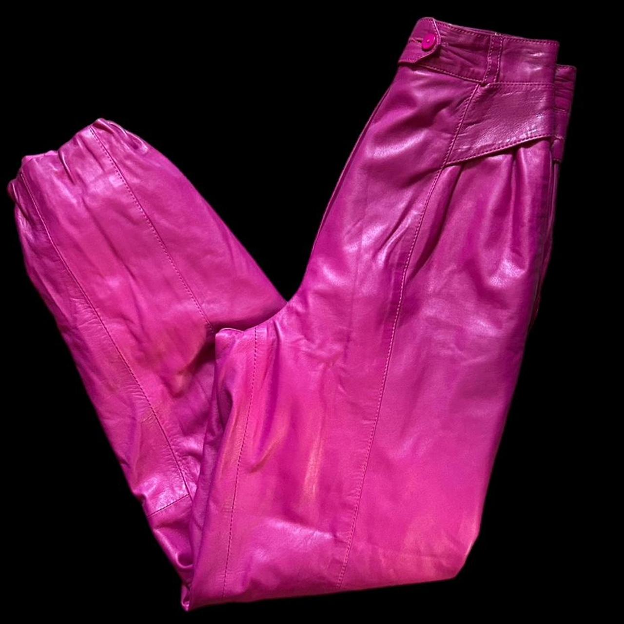 Pink leather online joggers