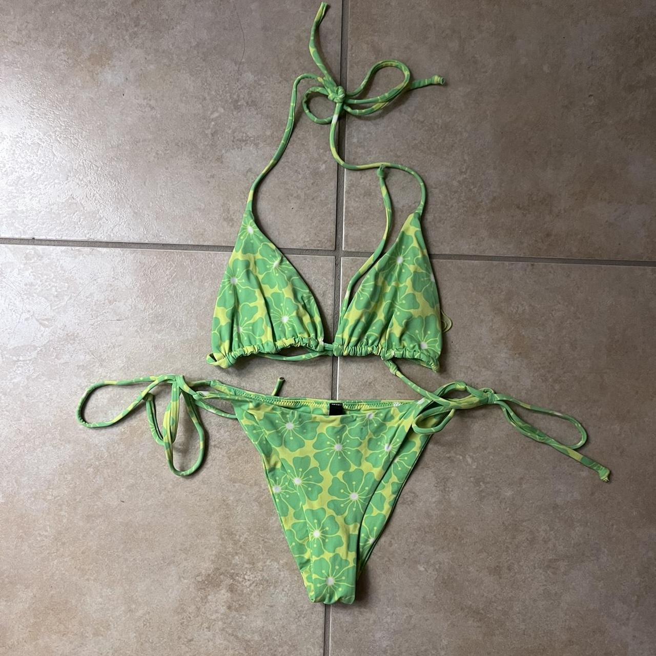 Bright green, floral bikini from Urban... Depop