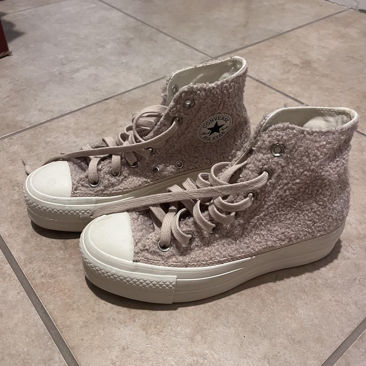 Platform high top converse Fluffy light brown Depop